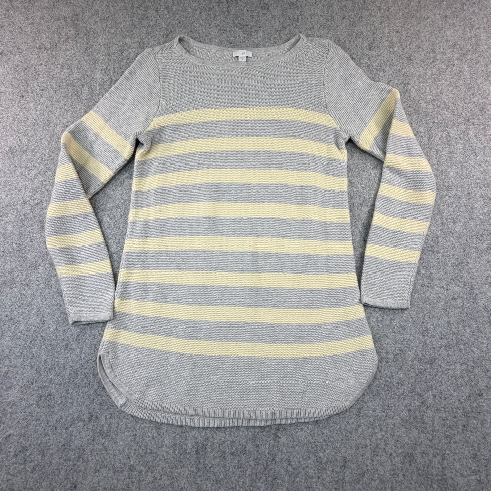 J. Jill Womens Grey Yellow Striped Cotton Blend Sweater Boat Neck Size Small